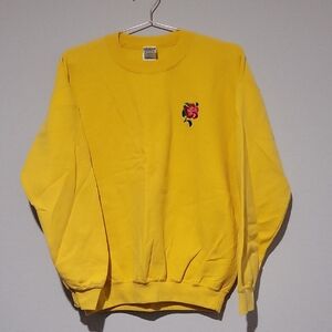 Gildan Yellow Crewneck Sweater with Rose Embroidery